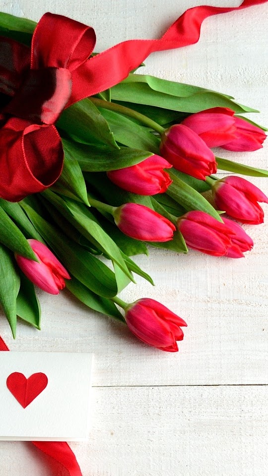 Tulips On Wooden Background Android Best Wallpaper
