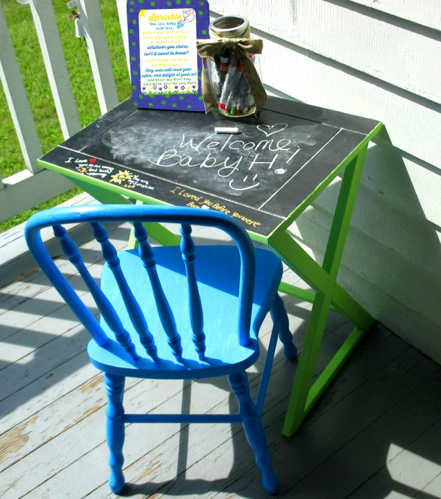 Upcycled Child Table & Chair Set Makeover - Have Guests Sign The Top With Messages For Baby At Your Baby Sprinkle! #LuvsBabySprinkle One Savvy Mom onesavvymom