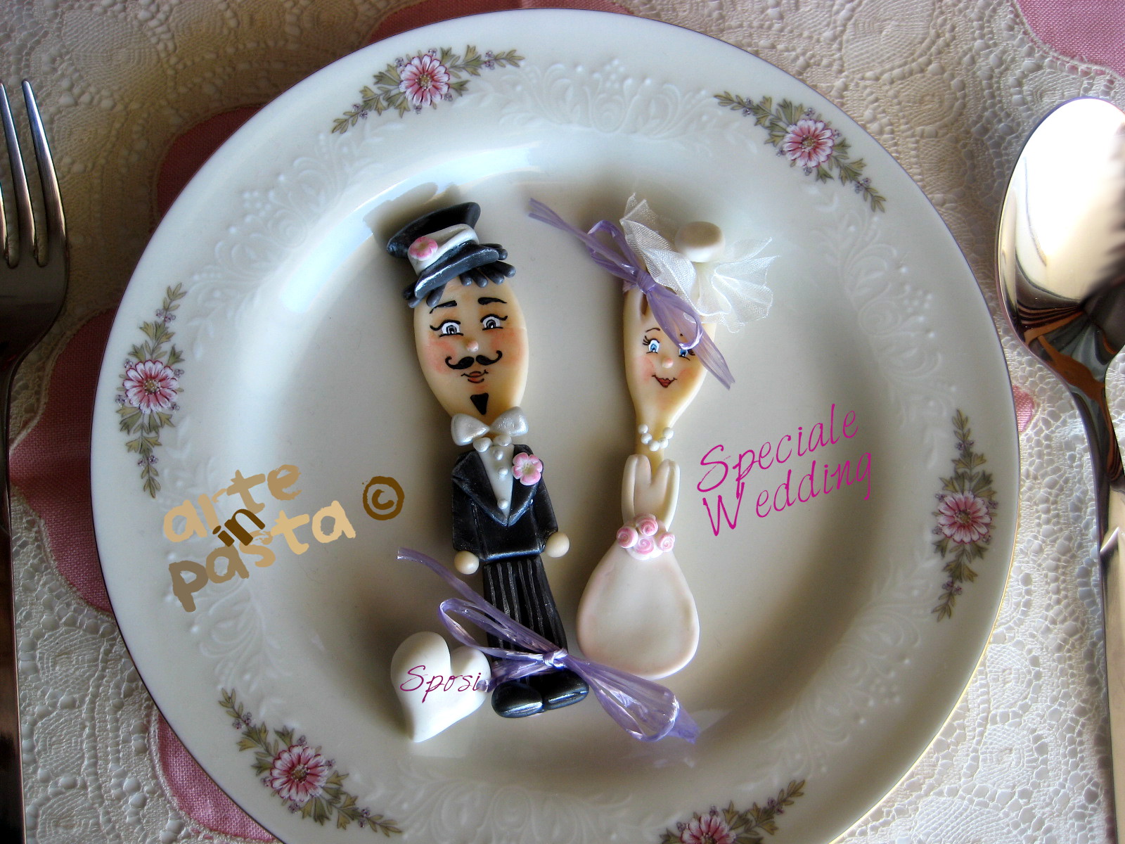 arteinpasta: Originali bomboniere/segnaposto per un matrimonio unico:  cucchiaio e forchetta nelle vesti di due simpaticissimi sposi!