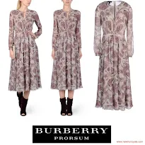 Princess Mary Style Burberry Prorsum Floral Silk-Georgette Dress