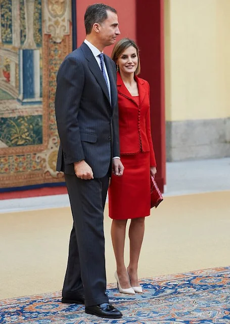 Queen Letizia of Spain and King Felipe VI of Spain attends the Cervantes Institute Annual Meeting at Royal Palace of El Pardo