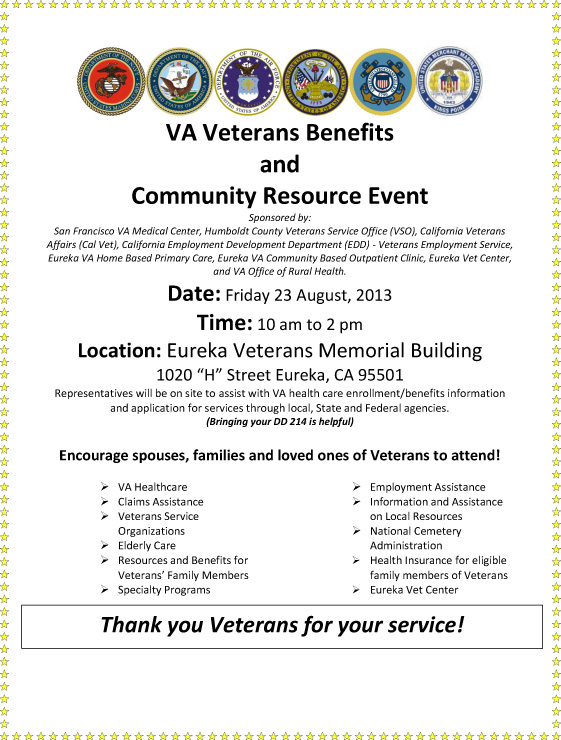 Support Request for Eureka, CA Outreach Event August 23, 2013 Updated