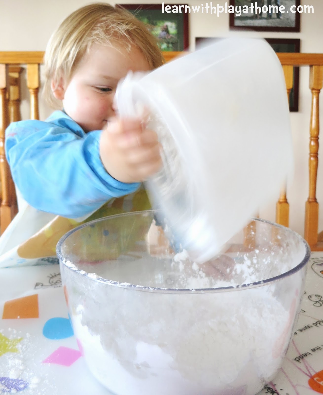 Learn with Play at Home Cornflour Slime. How to make and what not to do!