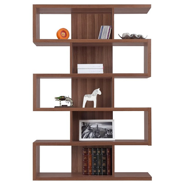 Zag Bookcase (Walnut) 5 Shelf Bookcase