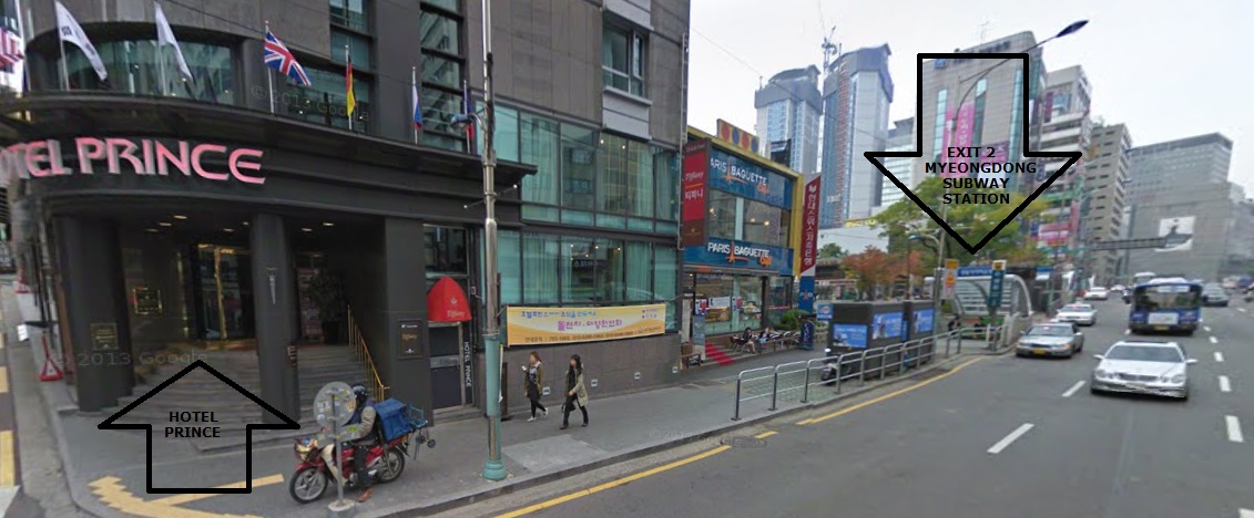 Myeong Dong Shuttle Bus From Myeongdong Seoul To Everland The Bus Stop For Shuttle To Everland Is Located At Exit 2 Myeongdong Subway Station In Front Of Hotel Prince As Shown By Arrows