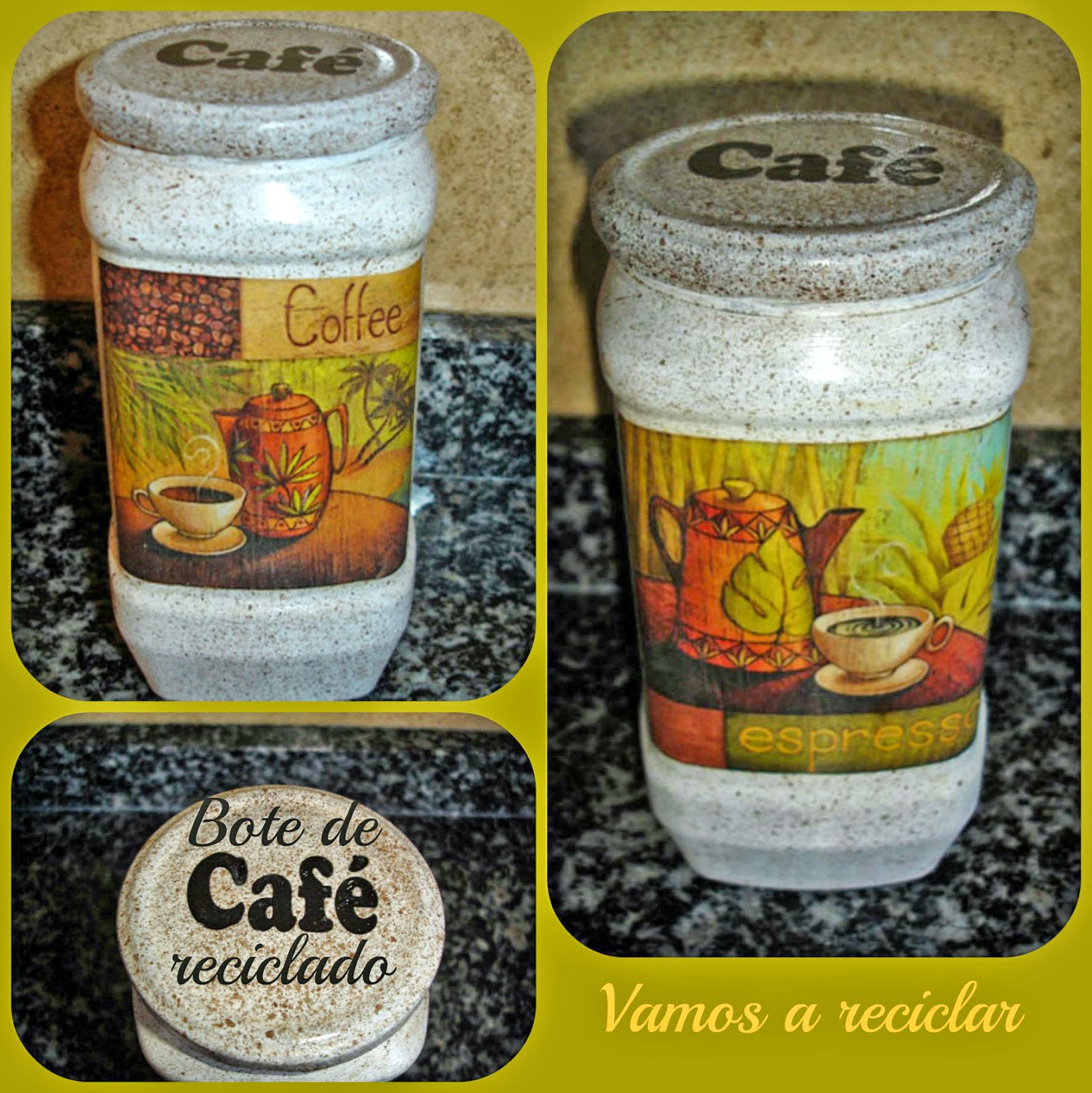 Bote para el café con decoupage |Enganchada al reciclaje