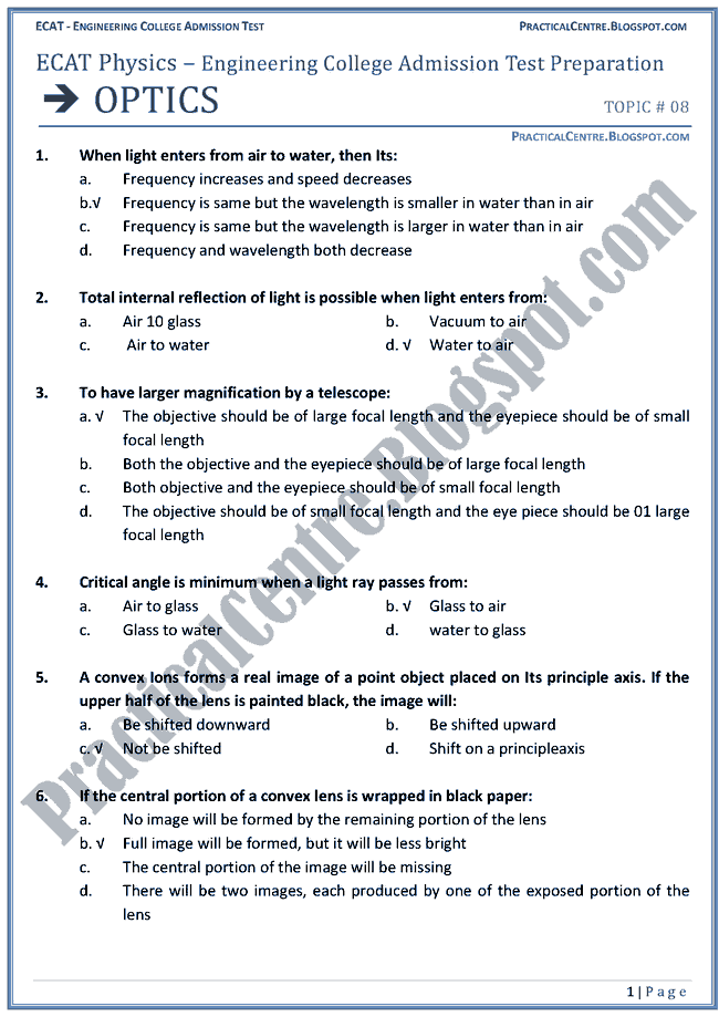 optics-ecat-preparation-mcqs-test-physics-engineering-admission-test