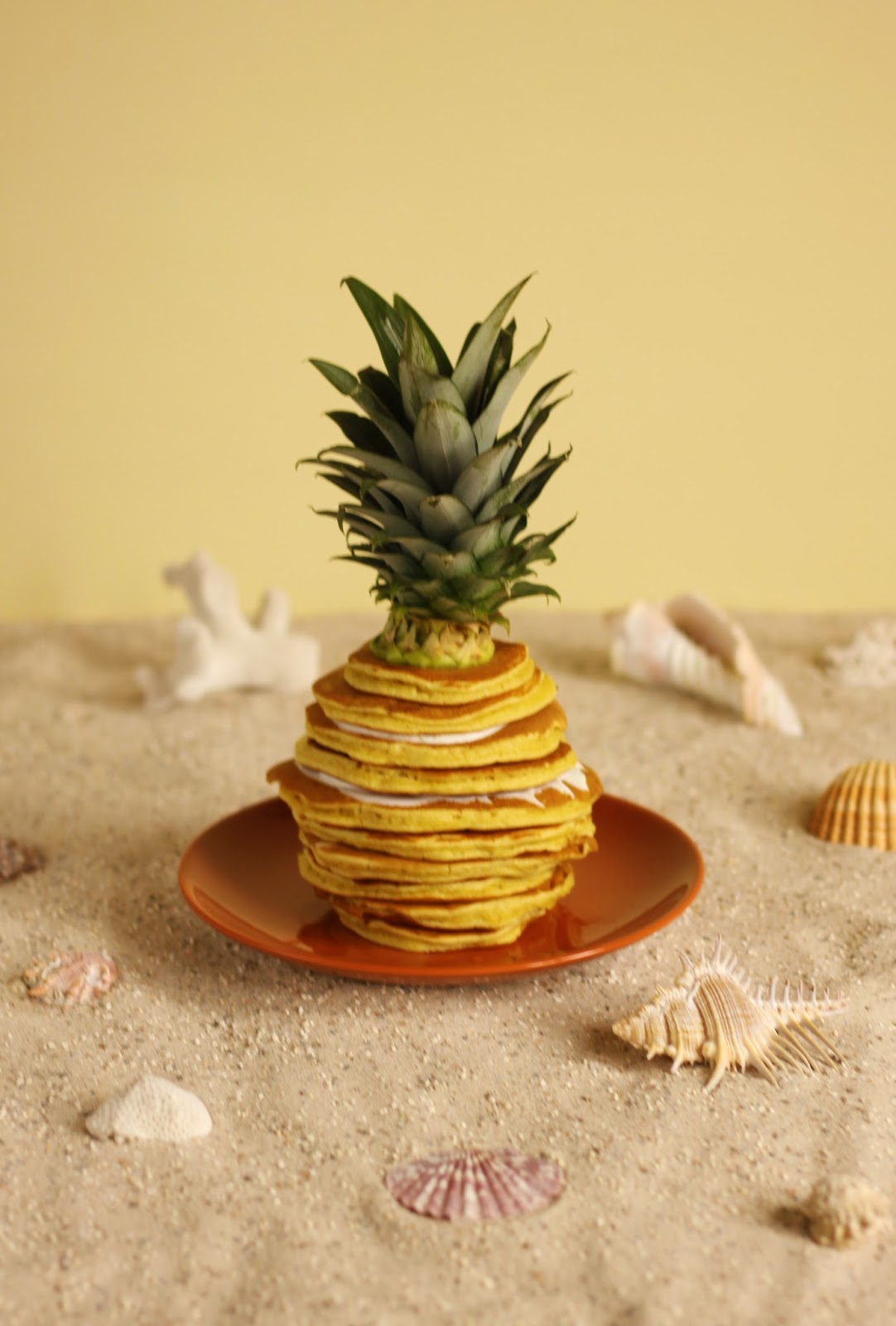 Pancake Stories Summer Pineapple Pancakes with Yoghurt Lemon Balm Dip