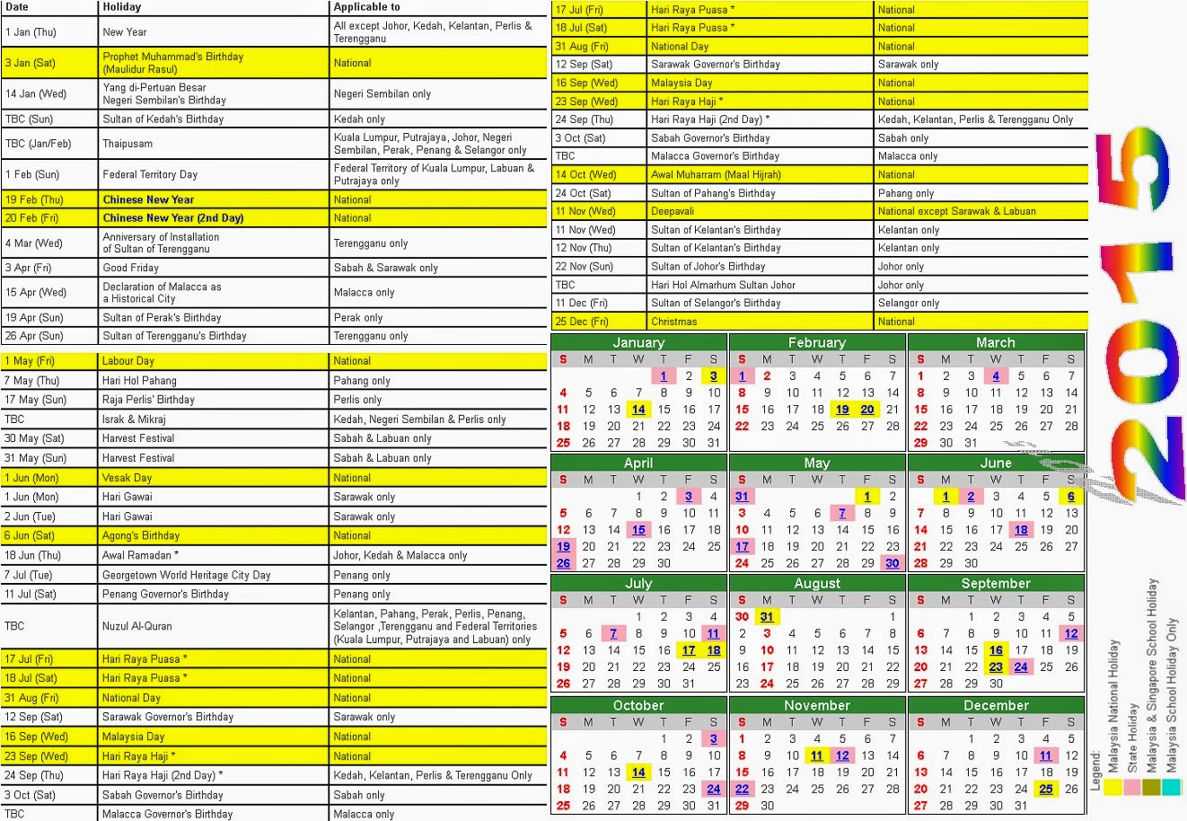kalendar cuti umum dan cuti sekolah 2015 malaysia