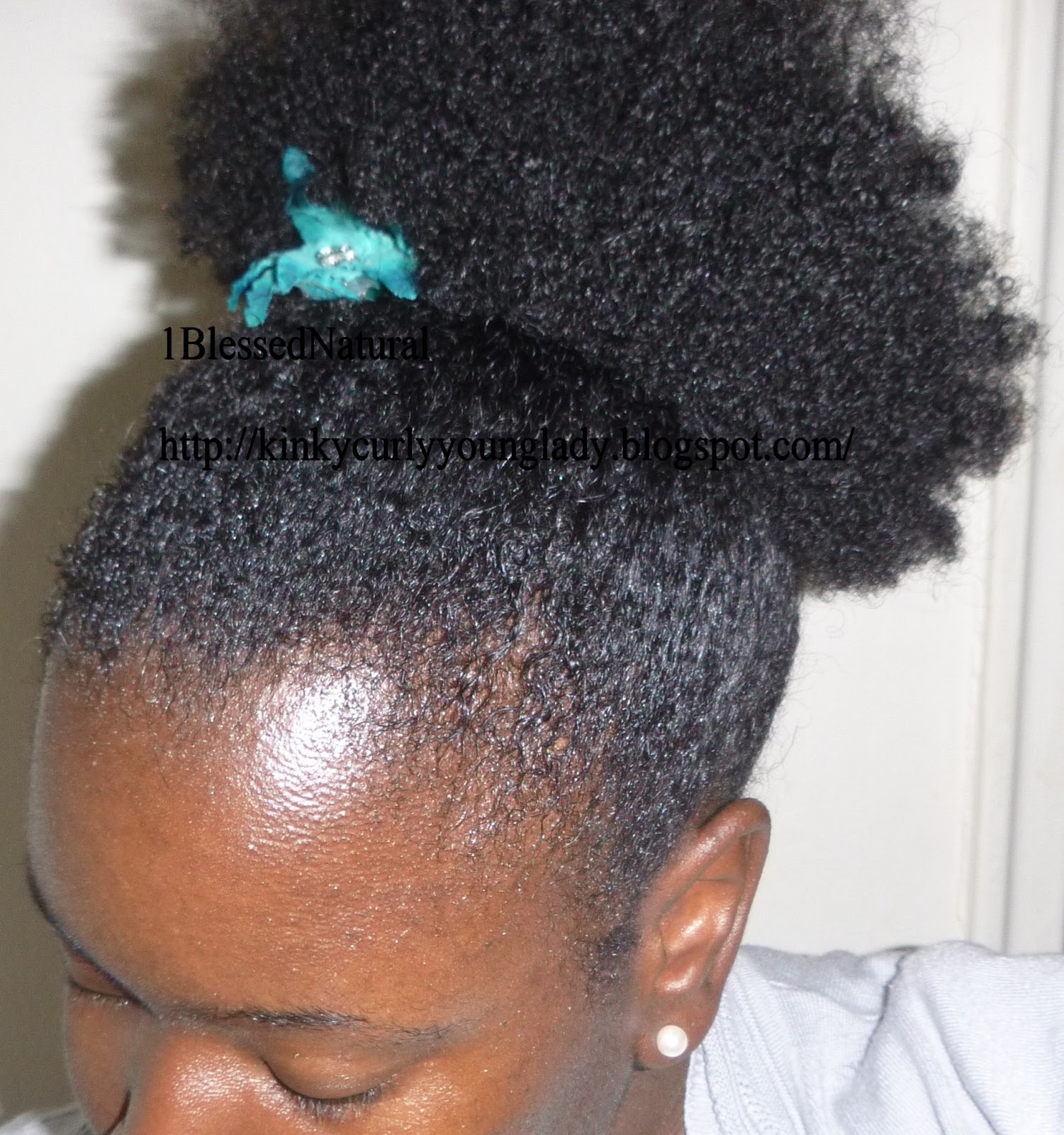 Natural Hair Puff with Turquoise Flower