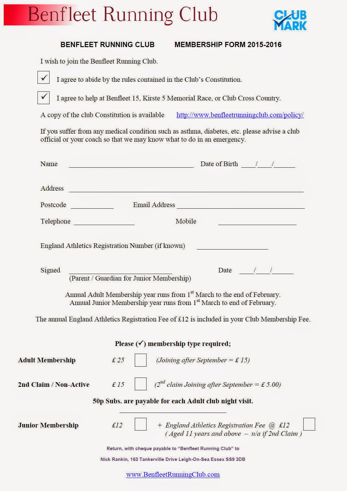 Benfleet Running Club Latest News Blog. Club Membership is now due....