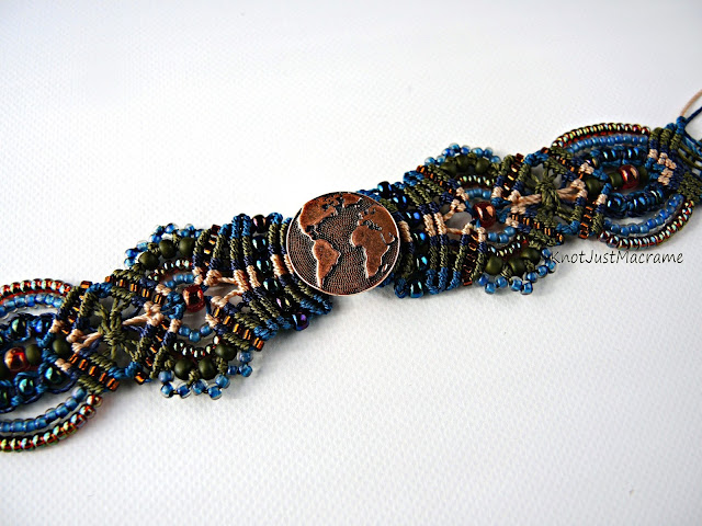 Micro macrame bracelet with Earth button focal.
