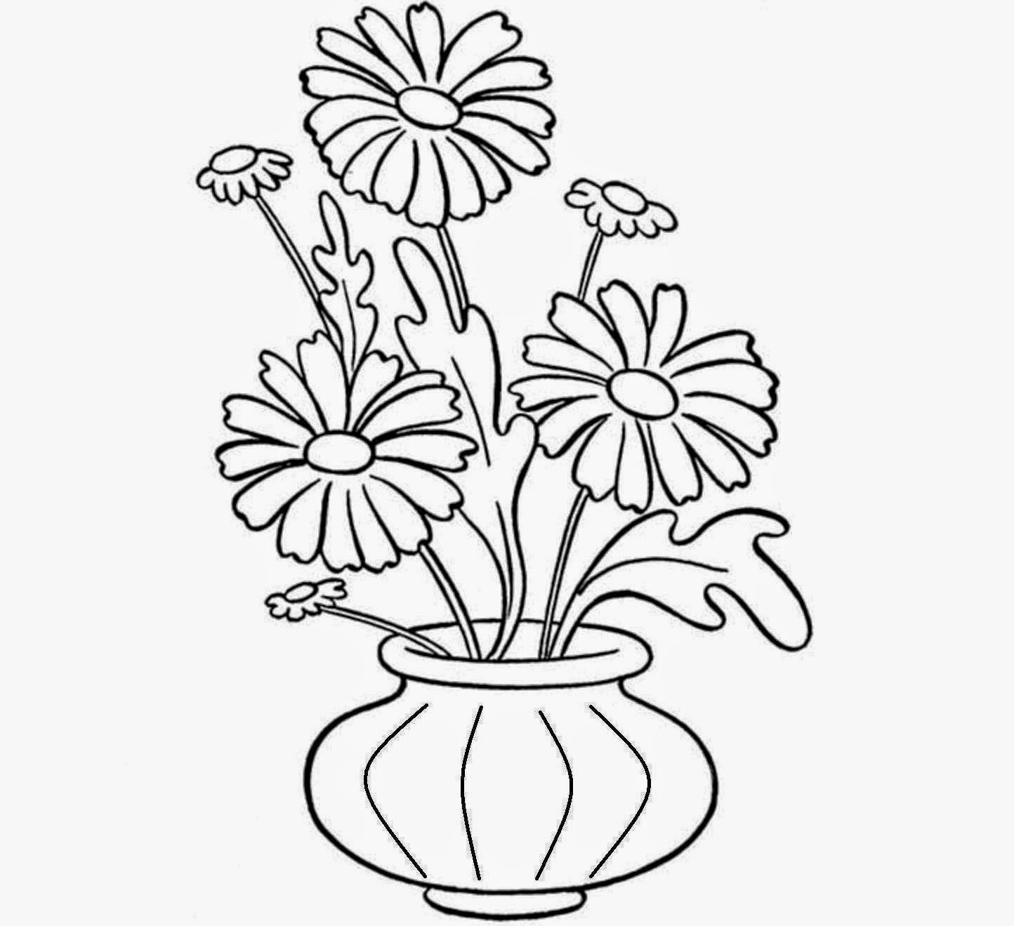 Flowers Vase Coloring Drawing Free wallpaper