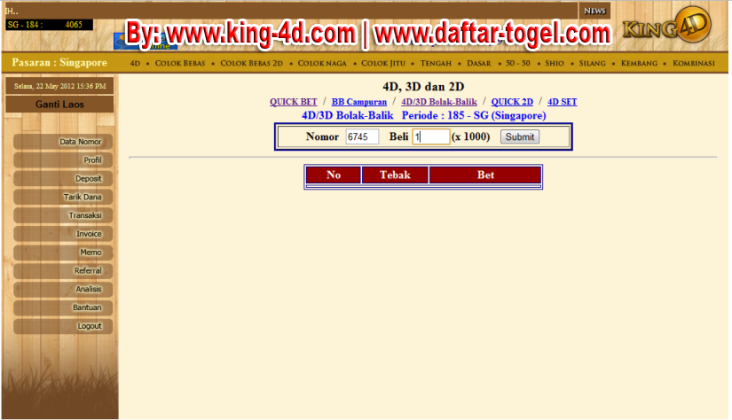 Cara Betting 4D/3D Bolak Balik DI Togel KING4D Blog Damin