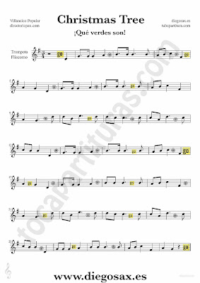 Tubescore Christmas Tree sheet music for Trumpet and Flugelhorn Christmas Carol music score