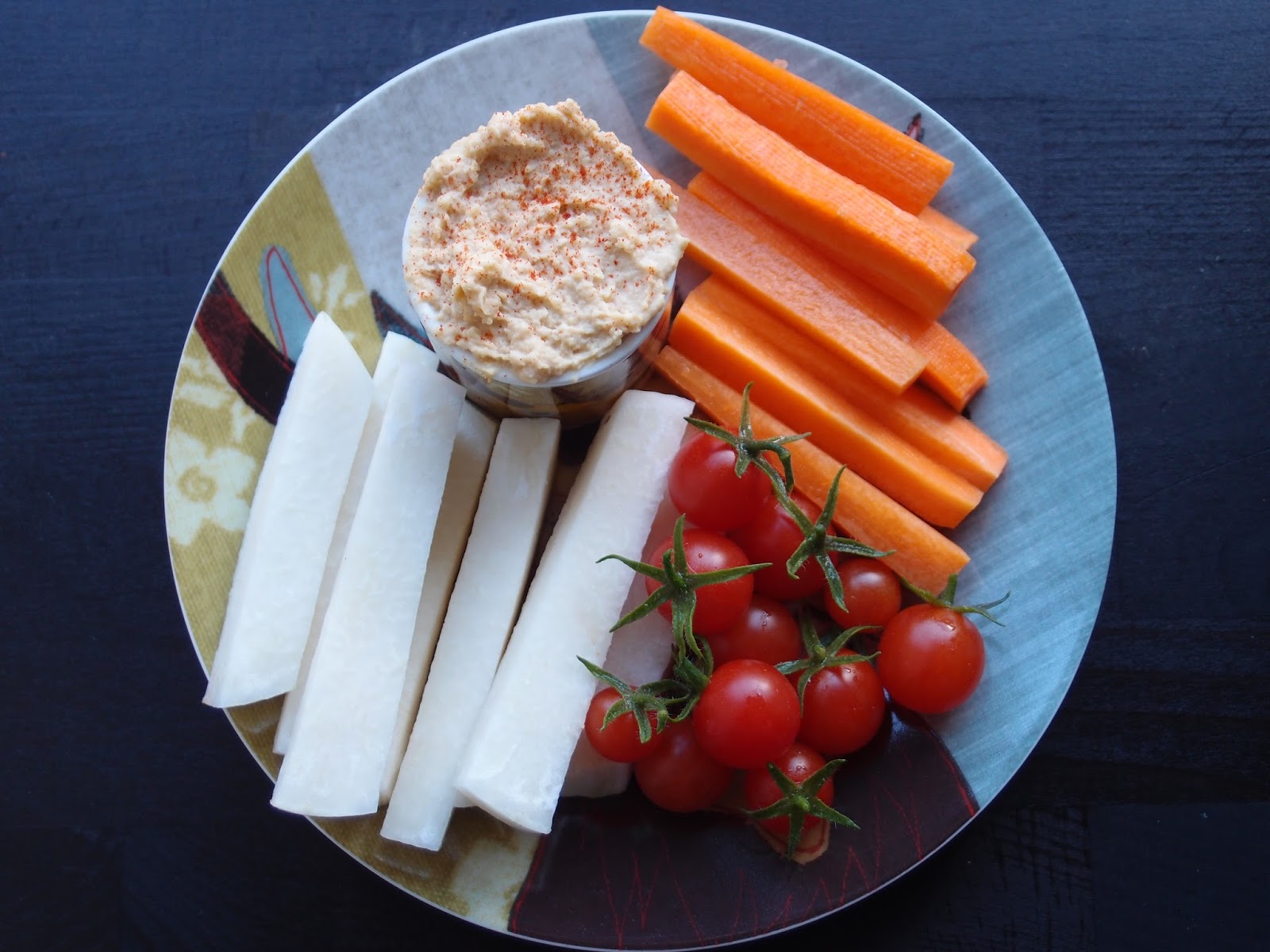 The VegHog Kohlrabi and carrot sticks with hummus