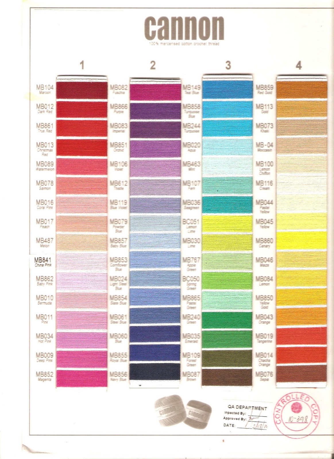 Cannon Crochet Thread Color Chart