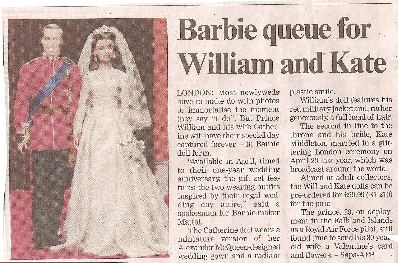 prince william and kate barbie dolls for sale