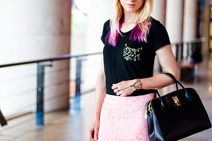 nowistyle bejeweled t-shirt sense pink lace skirt