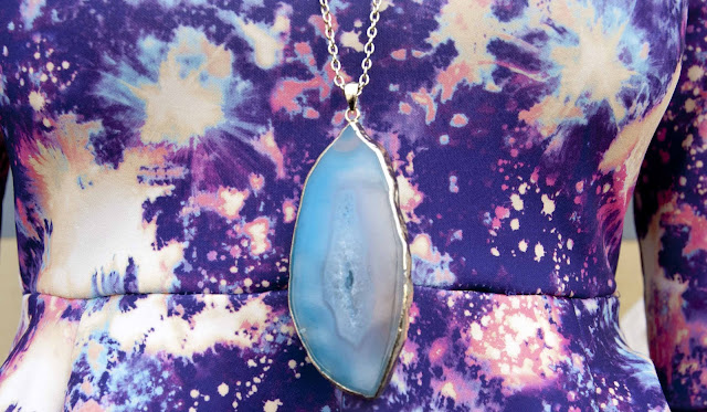 top and agate necklace galaxy print, necklace, stone, agate