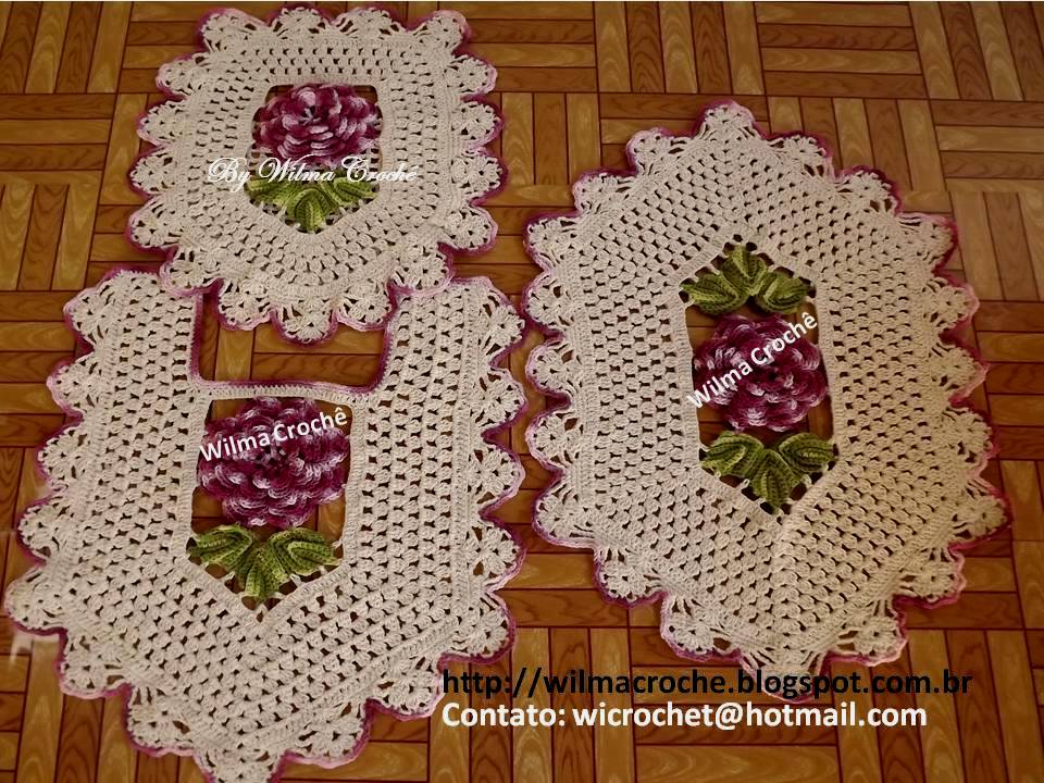 Wilma Croche: Jogo de banheiro em croche com rosas