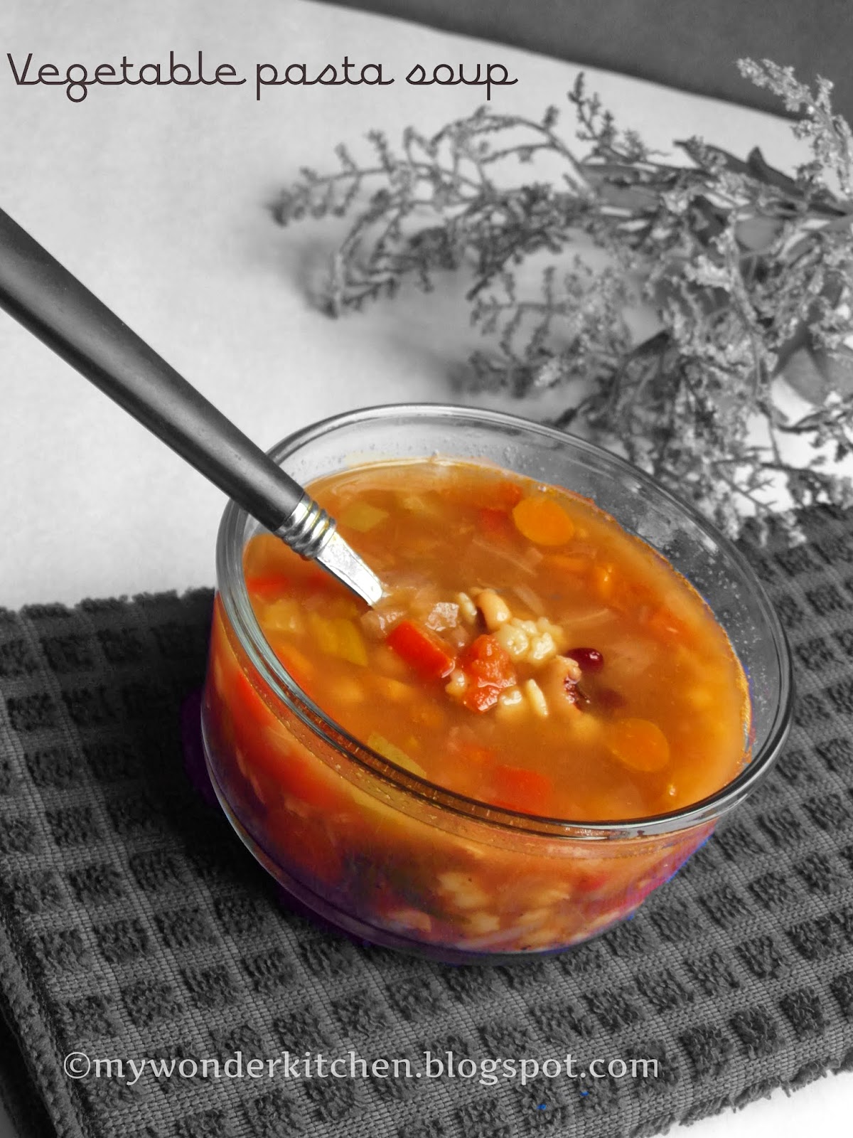 Healthy Vegetable soup with star pasta and nine beans