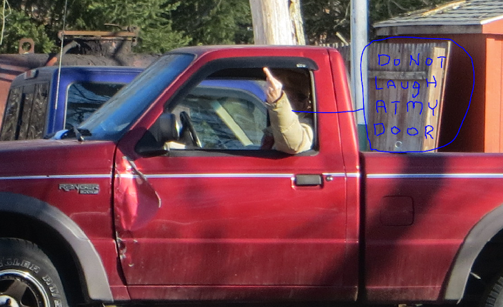 The Brady Lake Village clerk's husband backs up his Red Ranger like he backs up the BLV dump truck.