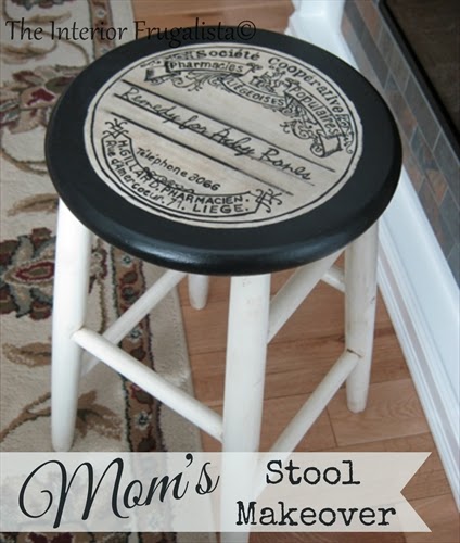 Mom's stool makeover using an apothecary label graphic
