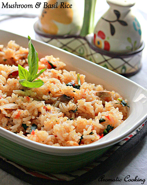 Aromatic Cooking Mushroom And Basil Rice