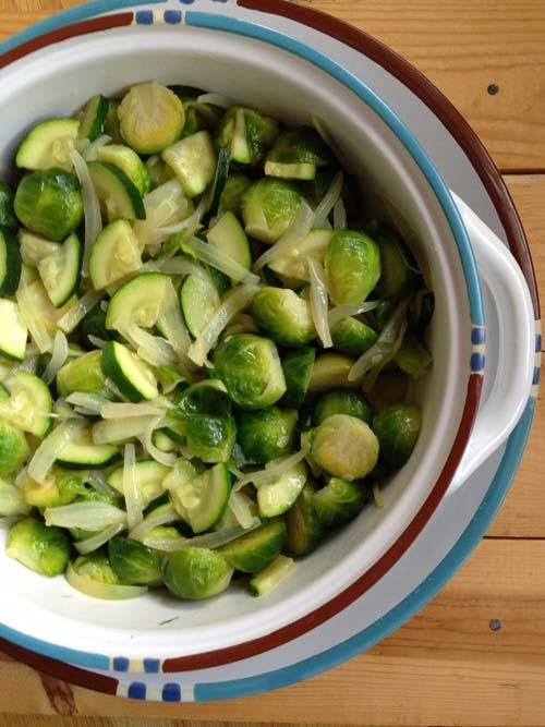 Food Pusher Brussels Sprouts, Zucchini, & Onions