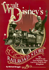 Book cover showing Walt Disney riding on a minature train. 