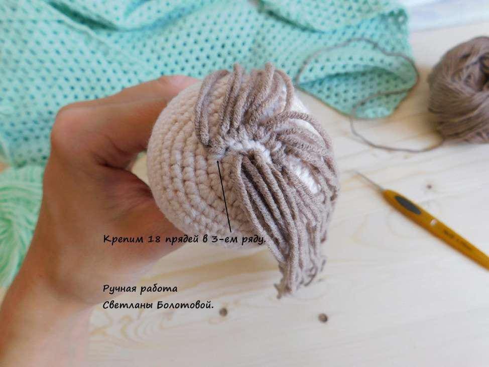 Crochet doll tutorial: hair on R 3 Crochet doll tutorial