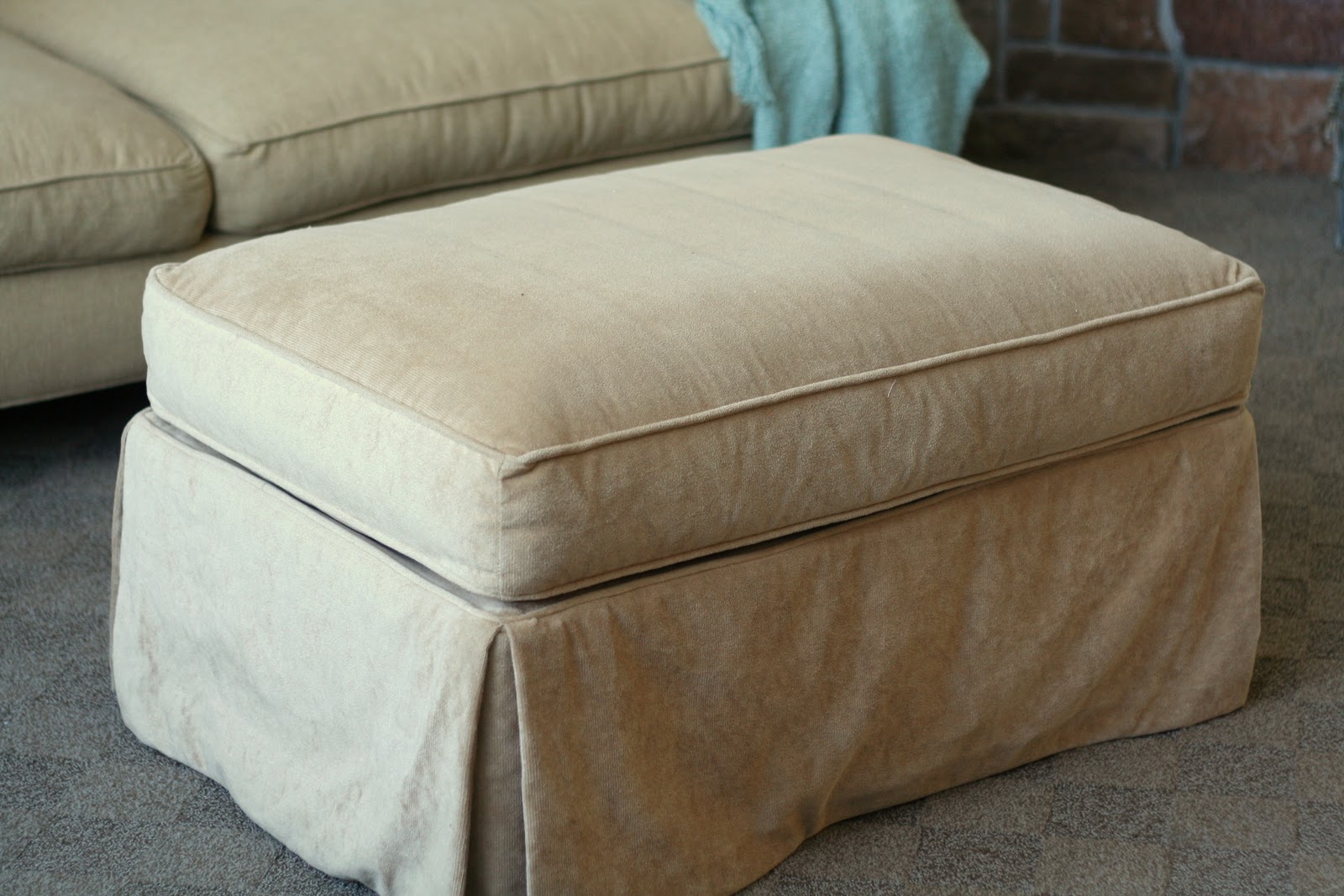 Custom Slipcovers by Shelley Orange Damask Ottoman
