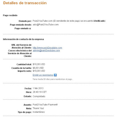 Comprobante de pago de Paid2youtube Comprobante de pago de Paid2youtube