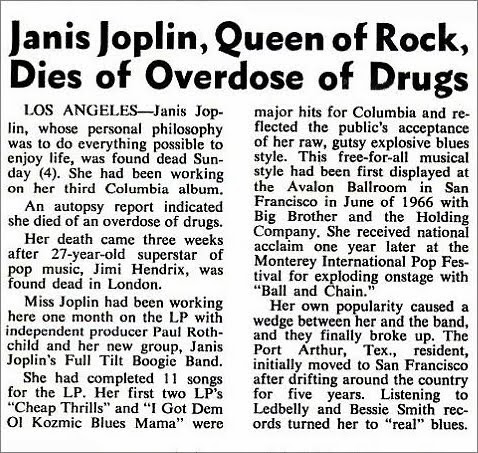 Janis Joplin Death Billboard Magazine October 4, 1970