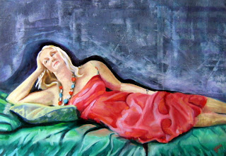 Indigo Blah Reclining Figure Portrait Oil Painting