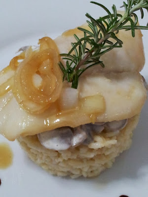 Arroz Con Mostaza De Dijon, Champiñones Y Pescado Caramelizado
