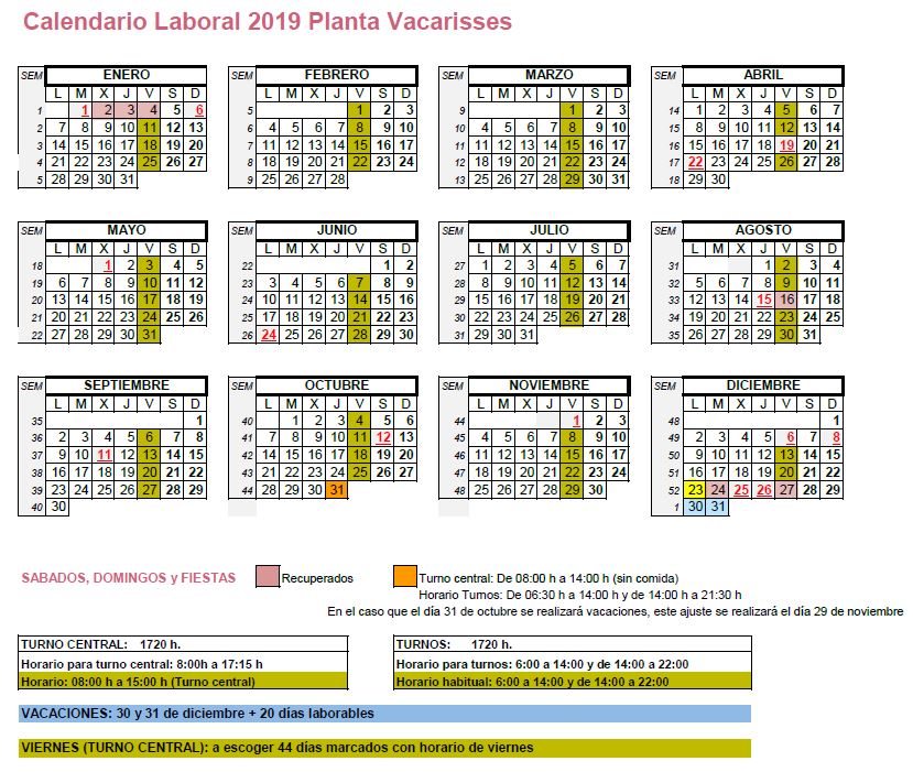 Calendario Laboral 2019