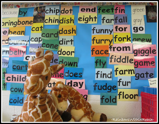 Word Walls & Environmental Print RoundUP at RainbowsWithinReach Word Wall in First Grade
