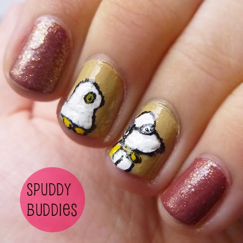 Spud Nails Halloween Snoopy and Woodstock nail art