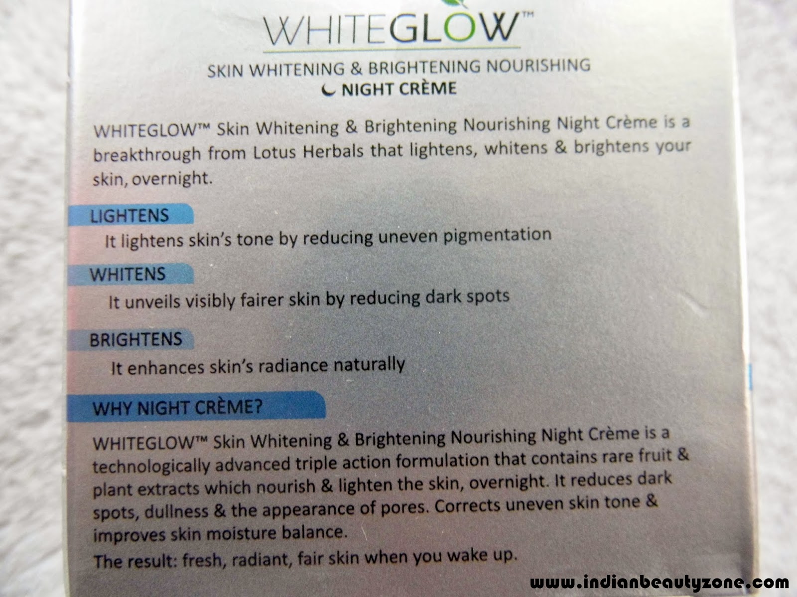 Indian Beauty Zone Lotus Herbals WhiteGlow Skin Whitening and