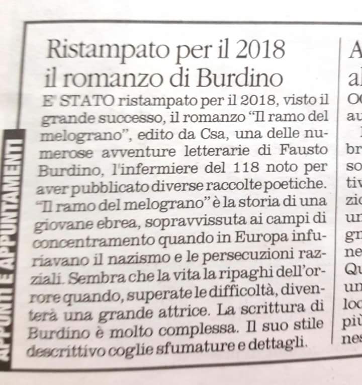 Ristampa del Romanzo di Fausto Burdino