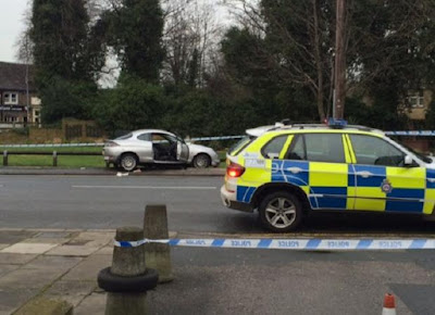 bradford breaking driver crash hurt lamppost badly arrested fence crashes woman into car after