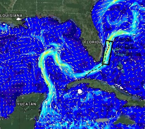 Mapa de corrientes en la zona del Florida
