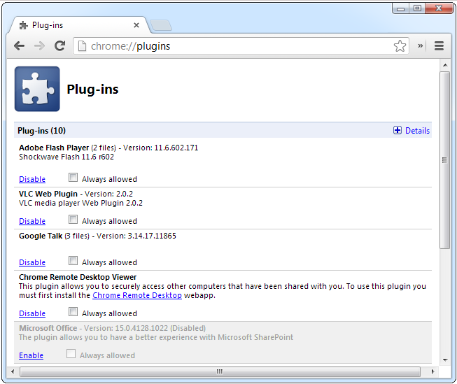 enable or disable the adobe flash player plugins in google chrome mediacfg