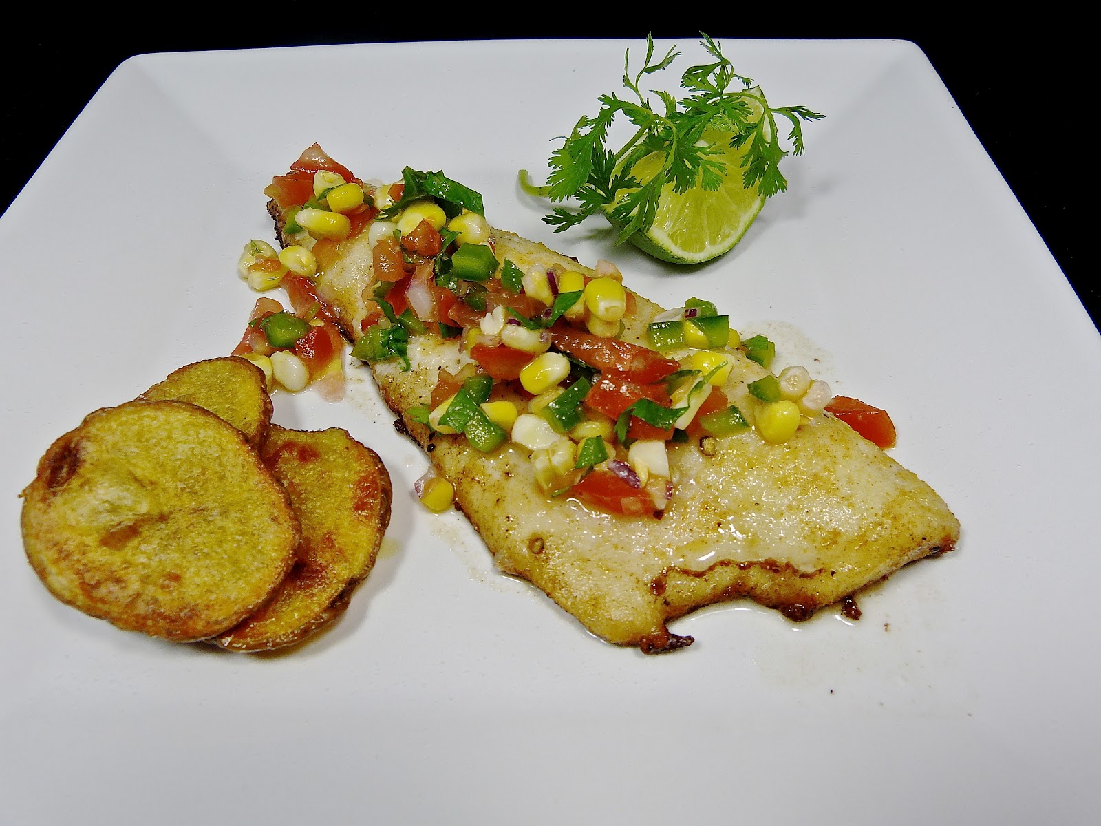 COCINA VIVA Pan Fried Walleye with Corn Salsa (Lucio con salsa de maíz)