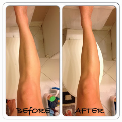 My leg before and after St Tropez bronzing gel