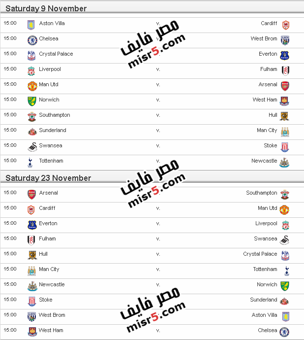 مواعيد مباريات الدوري الإنجليزي 2013-2014 الموسم الجديد 12
