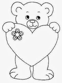 desenho de ursinho com almofada coração para pintar