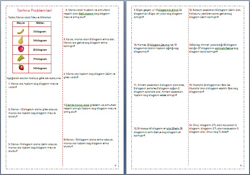 Tartma Konusu Problemleri, 2. Sınıf Etkinlikleri - dersteknik.com